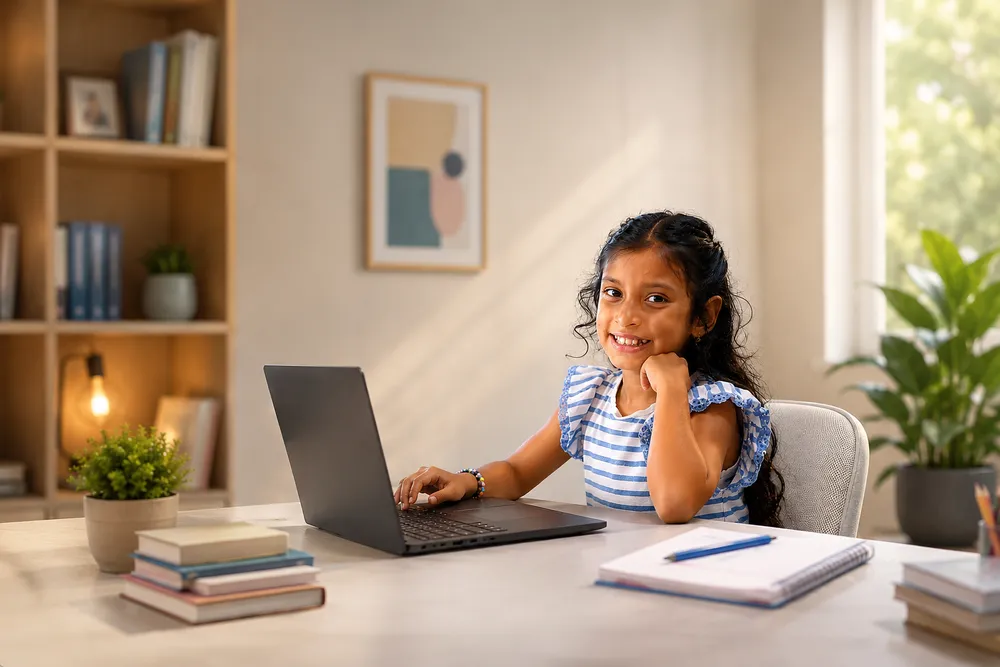 Estudiante en una clase virtual en vivo de EnglishLab