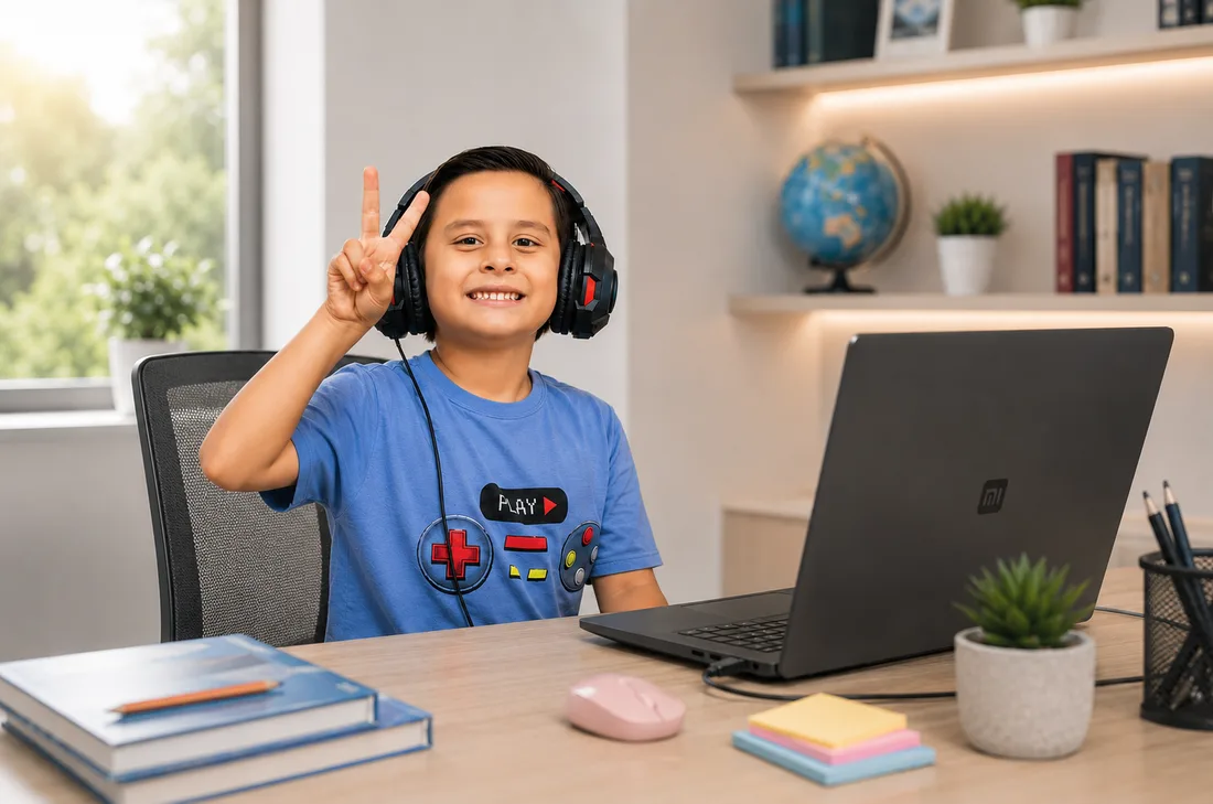 Estudiante del programa Pre-teens en una clase virtual en vivo
